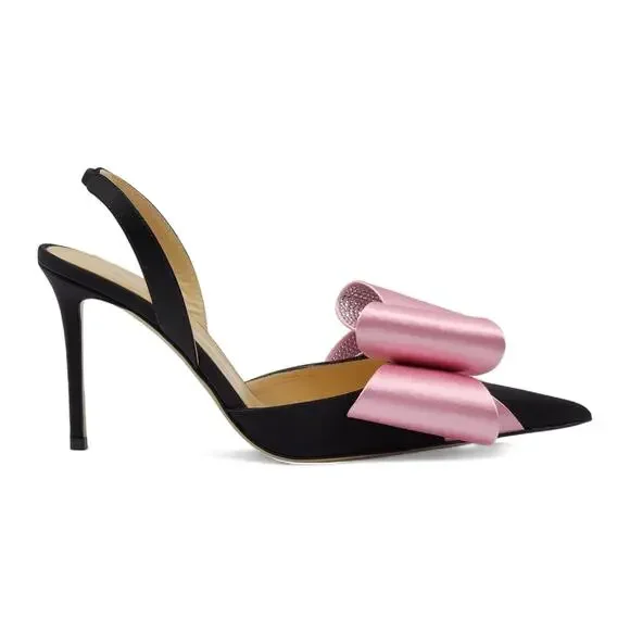 Mach & Mach Le Cadeau Satin Slingback Pumps 95mm in Black $1025 - Picture 3 of 9